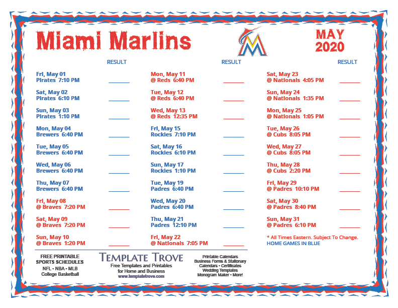 Printable 2020 Miami Marlins Schedule