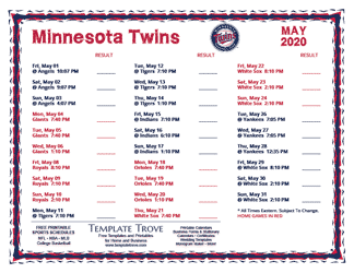 May 2020 Minnesota Twins Printable Schedule