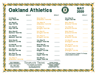 May 2020 Oakland Athletics Printable Schedule