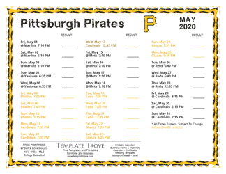 May 2020 Pittsburgh Pirates Printable Schedule