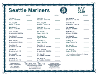 May 2020 Seattle Mariners Printable Schedule