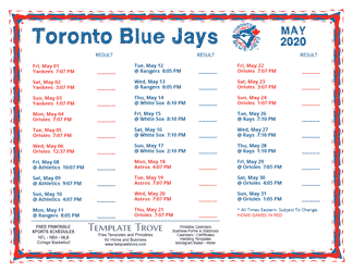 May 2020 Toronto Blue Jays Printable Schedule