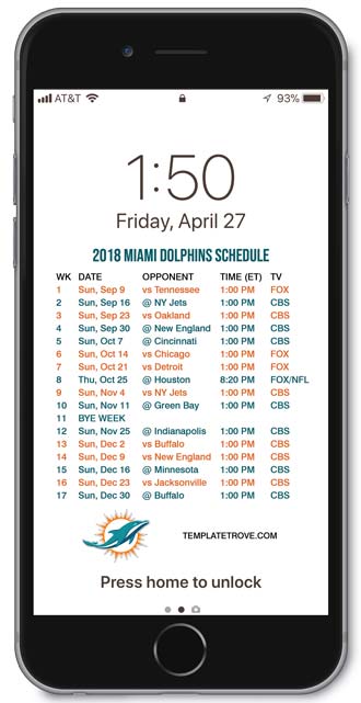 2018 Miami Dolphins Lock Screen Schedule