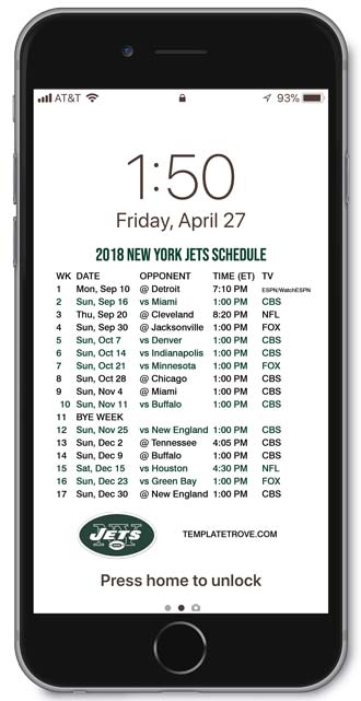 2018 New York Jets Lock Screen Schedule