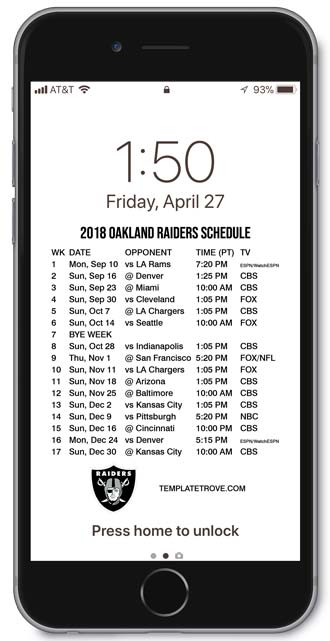 2018 Oakland Raiders Lock Screen Schedule