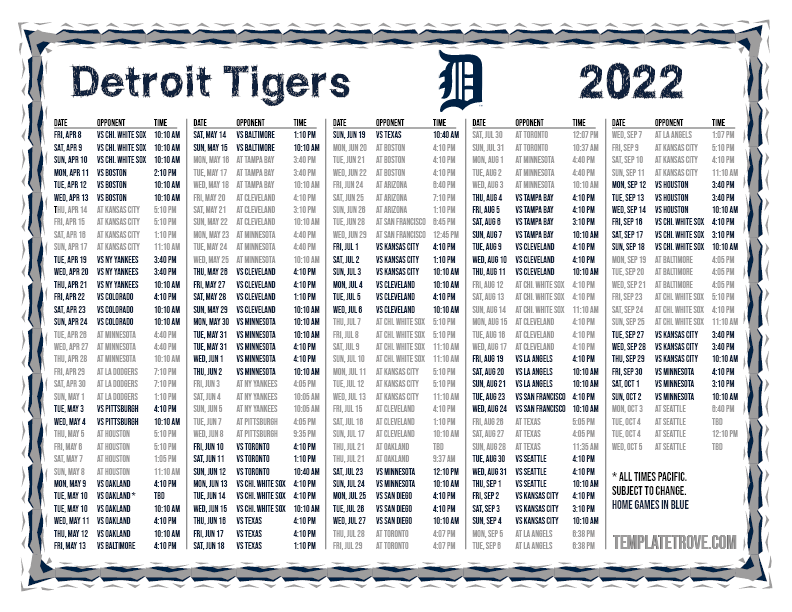 Detroit Tigers Schedule 2022 Printable Printable Word Searches