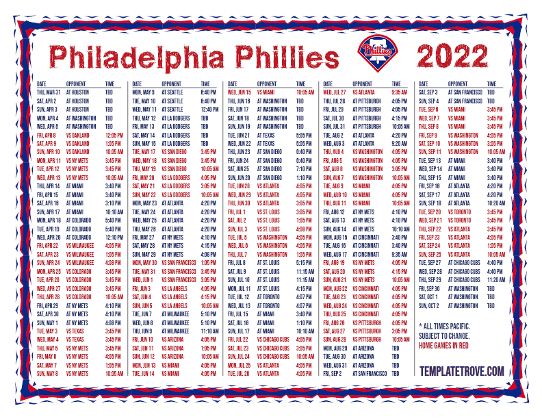Printable 2022 Philadelphia Phillies Schedule