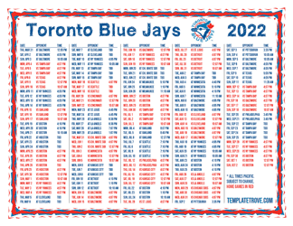Pacific Times 2022 Toronto Blue Jays Printable Schedule