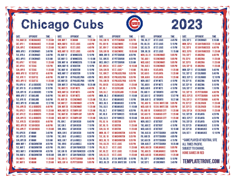 Printable 2023 Chicago Cubs Schedule