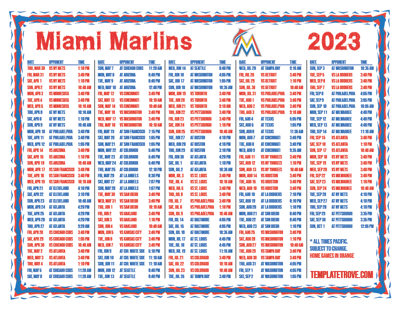 Printable 2023 Miami Marlins Schedule