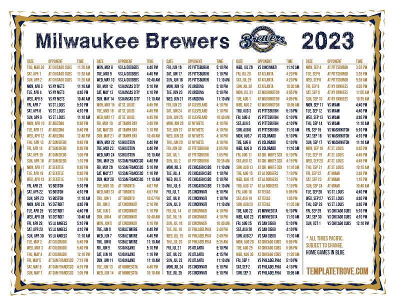 Milwaukee Brewers 2023 Schedule Printable Printable World Holiday