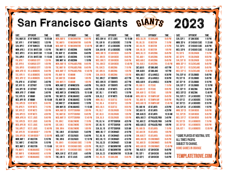 Printable Schedule  San Francisco Giants