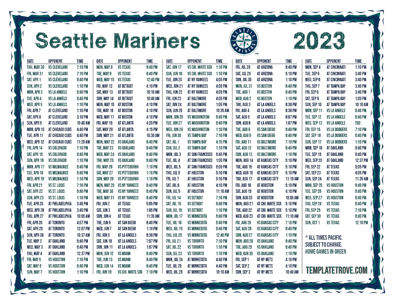 Printable 2023 Seattle Mariners Schedule