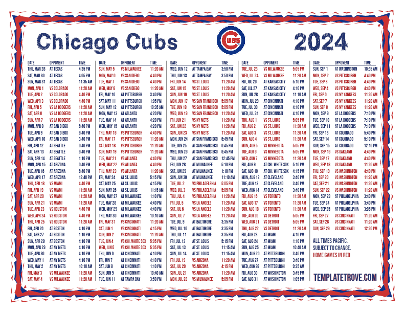 Printable 2024 Chicago Cubs Schedule