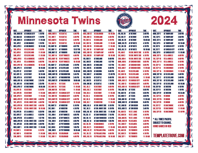 PT 2024 Minnesota Twins Printable Schedule PNG 