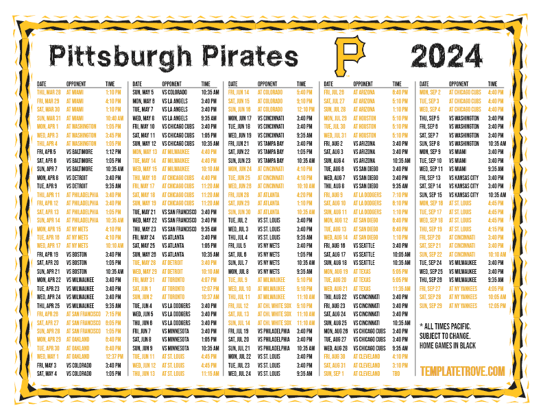 Pirates Schedule 2024 Printable Audre Doralynne