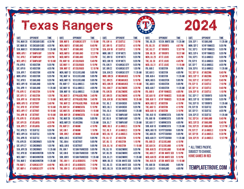 Texas Rangers 2024 Home Schedule Mufi Tabina