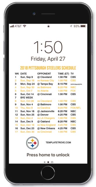 2018 Pittsburgh Steelers Lock Screen Schedule