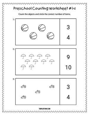 Preschool Counting Worksheet #1-4