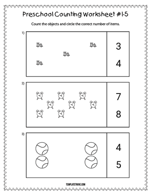 Preschool Counting Worksheet #1-5