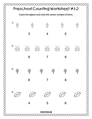 Preschool Counting Worksheet #3-2