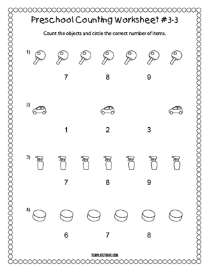 Preschool Counting Worksheet #3-3