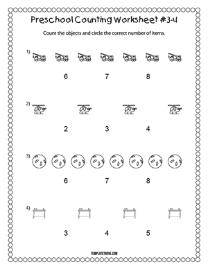 Preschool Counting Worksheet #3-4