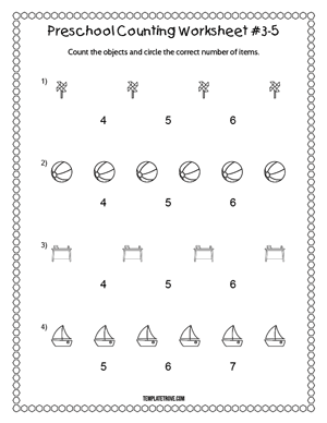 Preschool Counting Worksheet #3-5