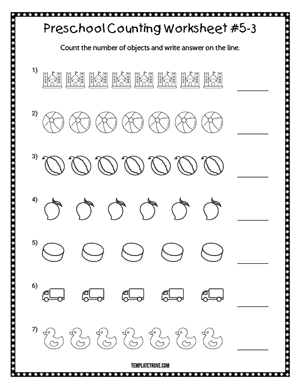 Preschool Counting Worksheet #5-3