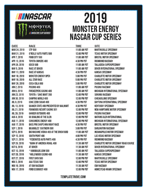 Printable 2019 NASCAR Schedule - Pacific Times
