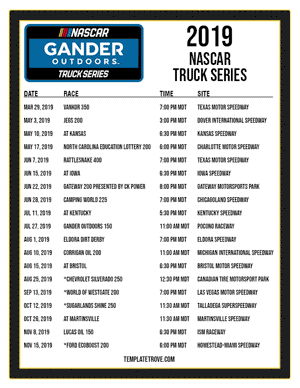 Printable 2019 NASCAR Truck Series Schedule - Mountain Times
