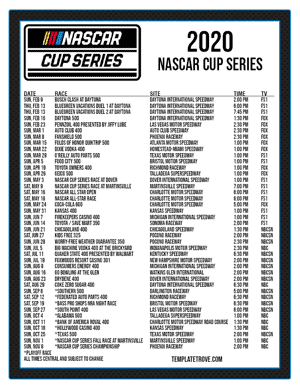 Printable 2020 NASCAR Schedule - Central Times