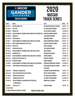 Printable 2020 NASCAR Truck Series Schedule - Central Times