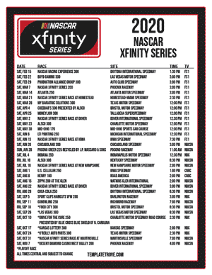 Printable 2020 NASCAR Xfinity Series Schedule - Central Times