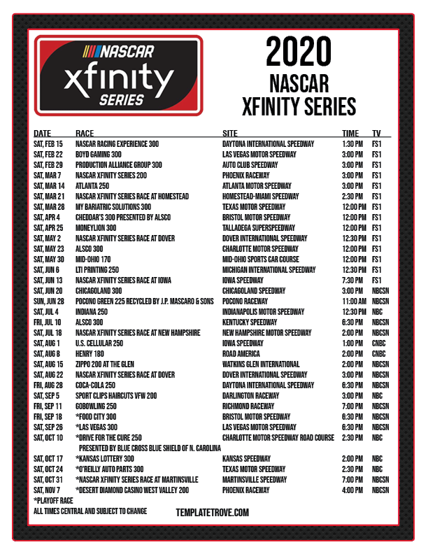 Printable 2020 Nascar Schedule Printable World Holiday