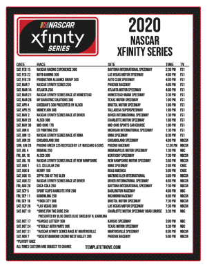 Printable 2020 NASCAR Xfinity Series Schedule