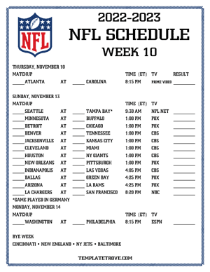 Printable 2022-23 NFL Schedule Week 10