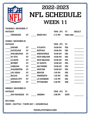 Printable 2022-23 NFL Schedule Week 11 - Pacific Times