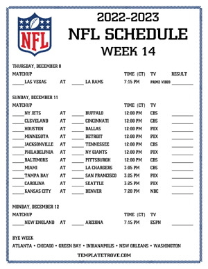 Printable 2022-23 NFL Schedule Week 14 - Central Times