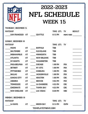Printable 2022-23 NFL Schedule Week 15
