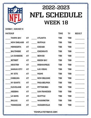 Printable 2022-23 NFL Schedule Week 18