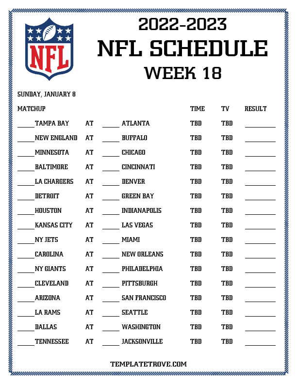 Printable 2022-2023 NFL Schedule Week 18
