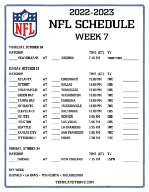 Printable 2022-23 NFL Schedule Week 7 - Central Times