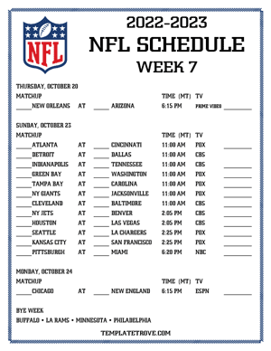 Printable 2022-23 NFL Schedule Week 7 - Mountain Times
