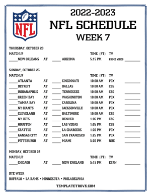 Printable 2022-23 NFL Schedule Week 7 - Pacific Times