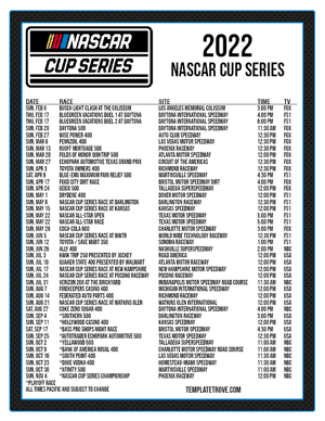 Printable 2022 NASCAR Schedule - Pacific Times