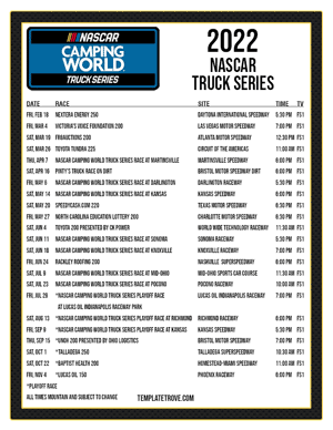 Printable 2022 NASCAR Truck Series Schedule - Mountain Times