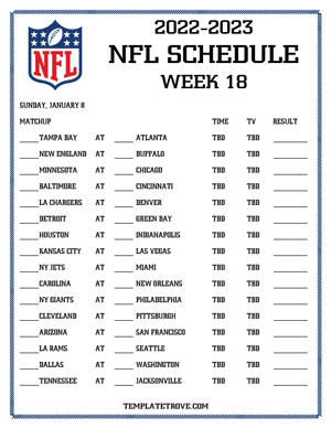 Printable 2023-24 NFL Schedule Week 18