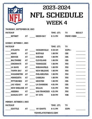 Printable 2023-24 NFL Schedule Week 4