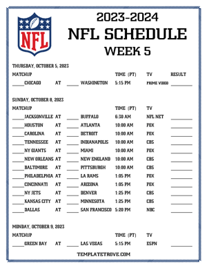 Printable 2023-24 NFL Schedule Week 5 - Pacific Times